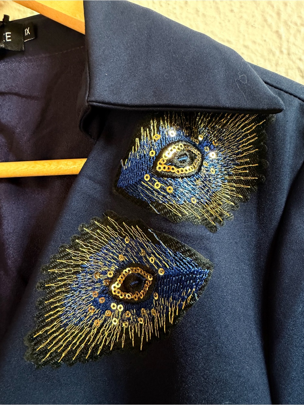 NWT Liza Luxe navy fit & flare dress peacock detail - Picture 4 of 8